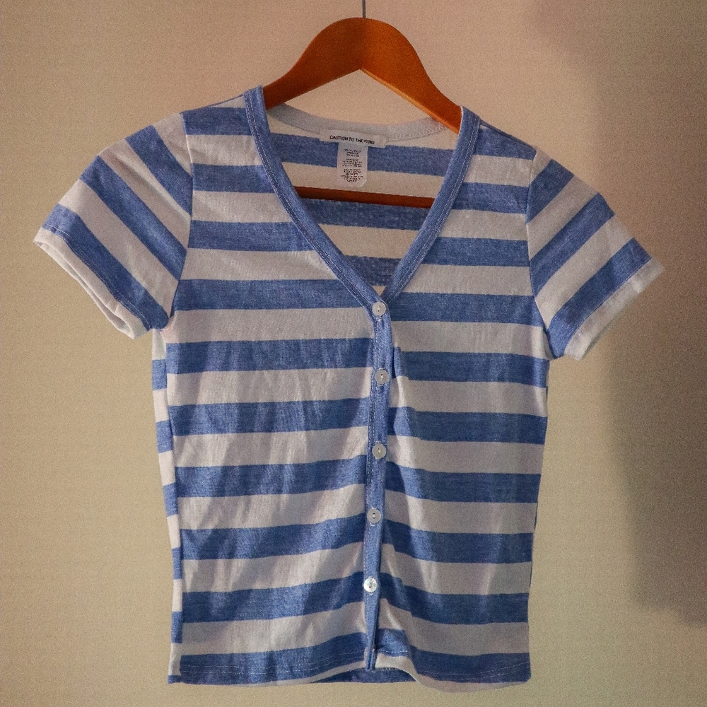Blue and White Striped Top